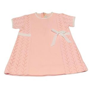 Vintage Little World Dress Mod A-line Pink Knit 70s Spring Sz 12-18 Month